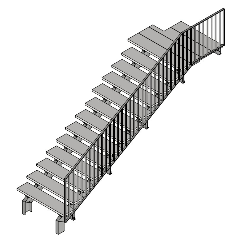 3D-Modell einer Stahltreppe mit Geländer