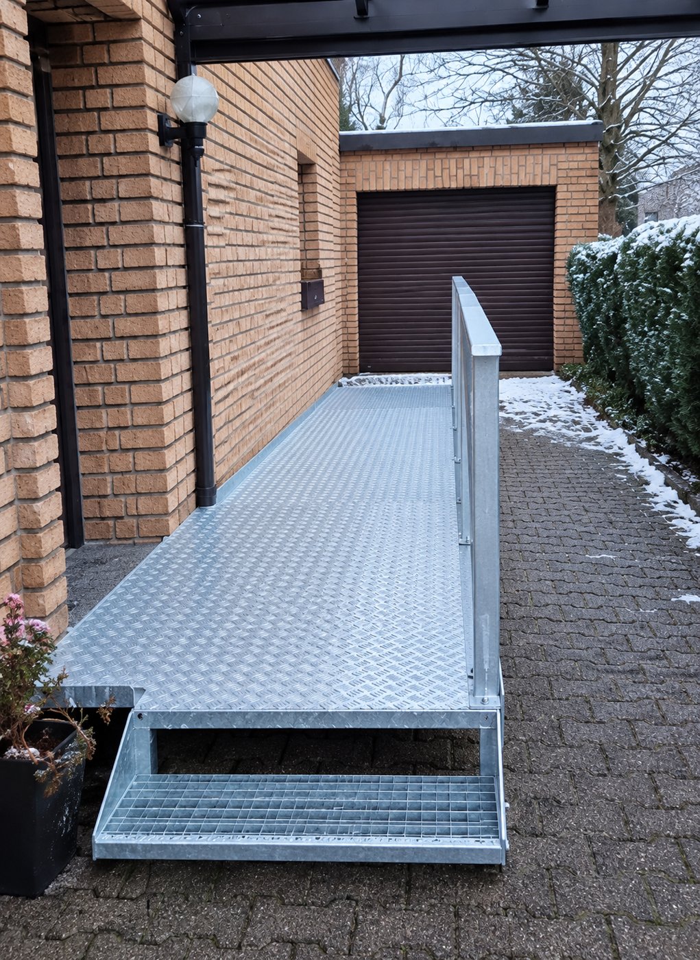 Feuerverzinkte Treppe mit Podest an einem Wohnhaus